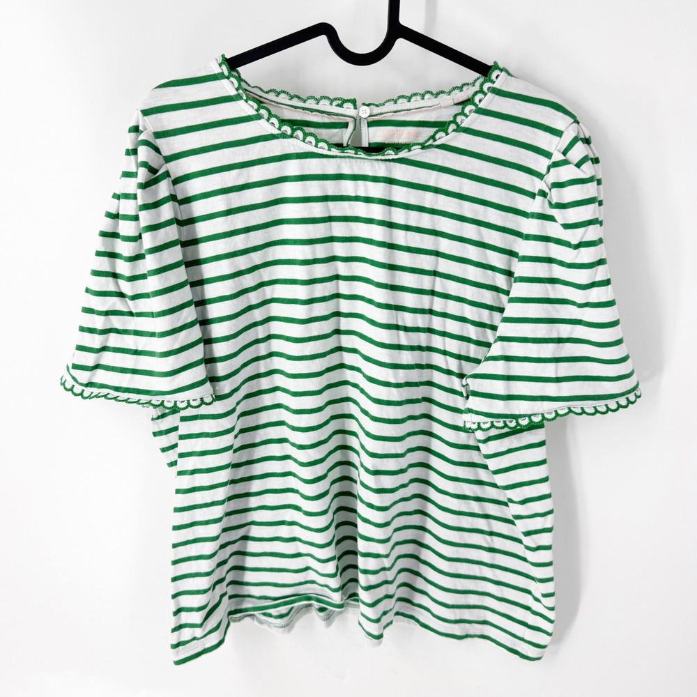 Boden Green White Striped Scallop Trim Top Keyhole Back US 20-22